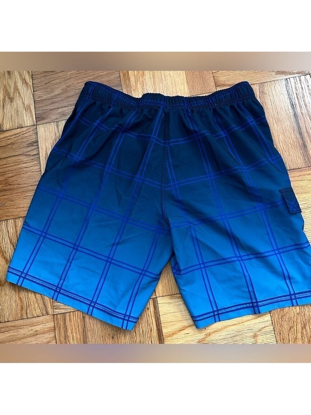 George Ombre Blue Box Pattern Swim Shorts - Picture 3 of 7